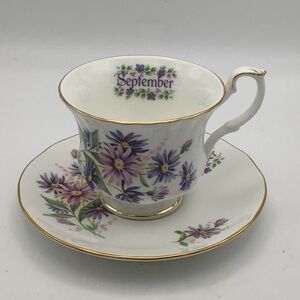 Floral September Bone China Teacup and Saucer